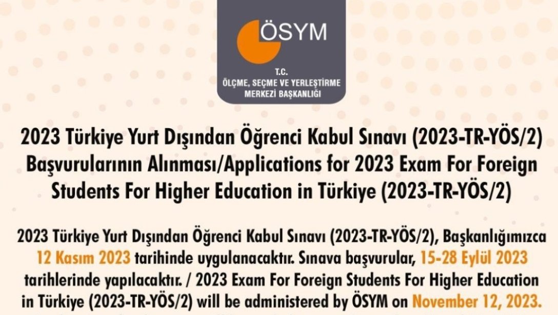 2023 Türkiye Yurt Dışından Öğrenci Kabul Sınavı